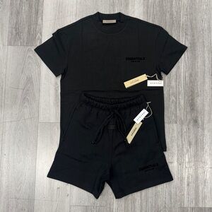 Essentials Jet Black Tee and Shorts sets summer suits